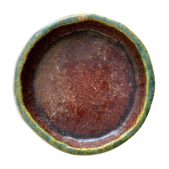 Vintage studio ceramic round bowl - green - blue