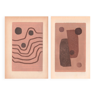 Duo of paintings on paper - M337 and M339 - abstract paintings signed Eawy