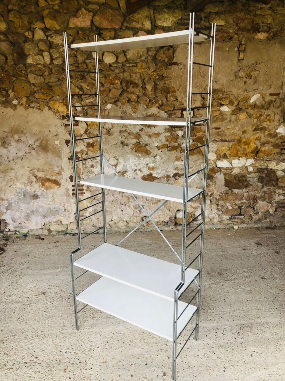 Vintage wall system with 5 modular shelves for BHV