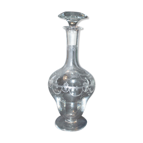 Carafe reims en cristal de saint-louis décor gravé à l'acide "cristal de roche" 1930
