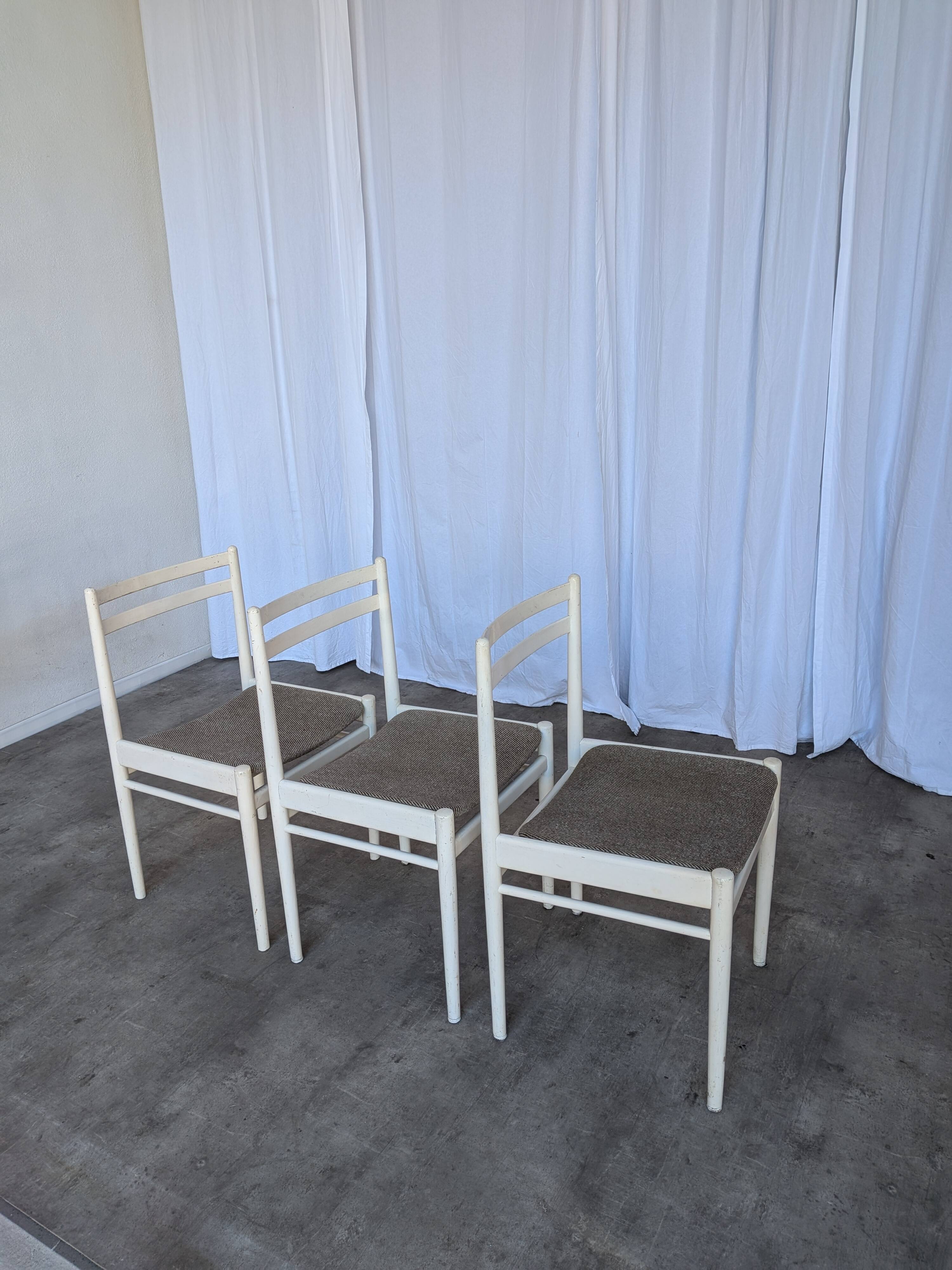 Set of 3 vintage stol kamnik white wooden chair: 1970s scandinavian design