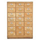 Wooden workshop cabinet with 21 labeled drawers (140 x 97 x 62cm)