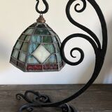 Antique Arts & Crafts Lamp cf. Tiffany Wrought iron and stained glass