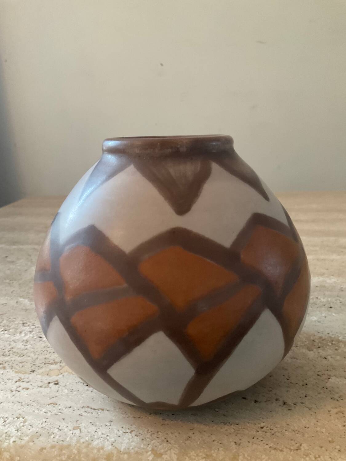 Vintage glazed ceramic ball vase signed