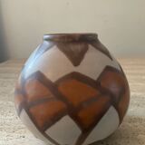 Vintage glazed ceramic ball vase signed