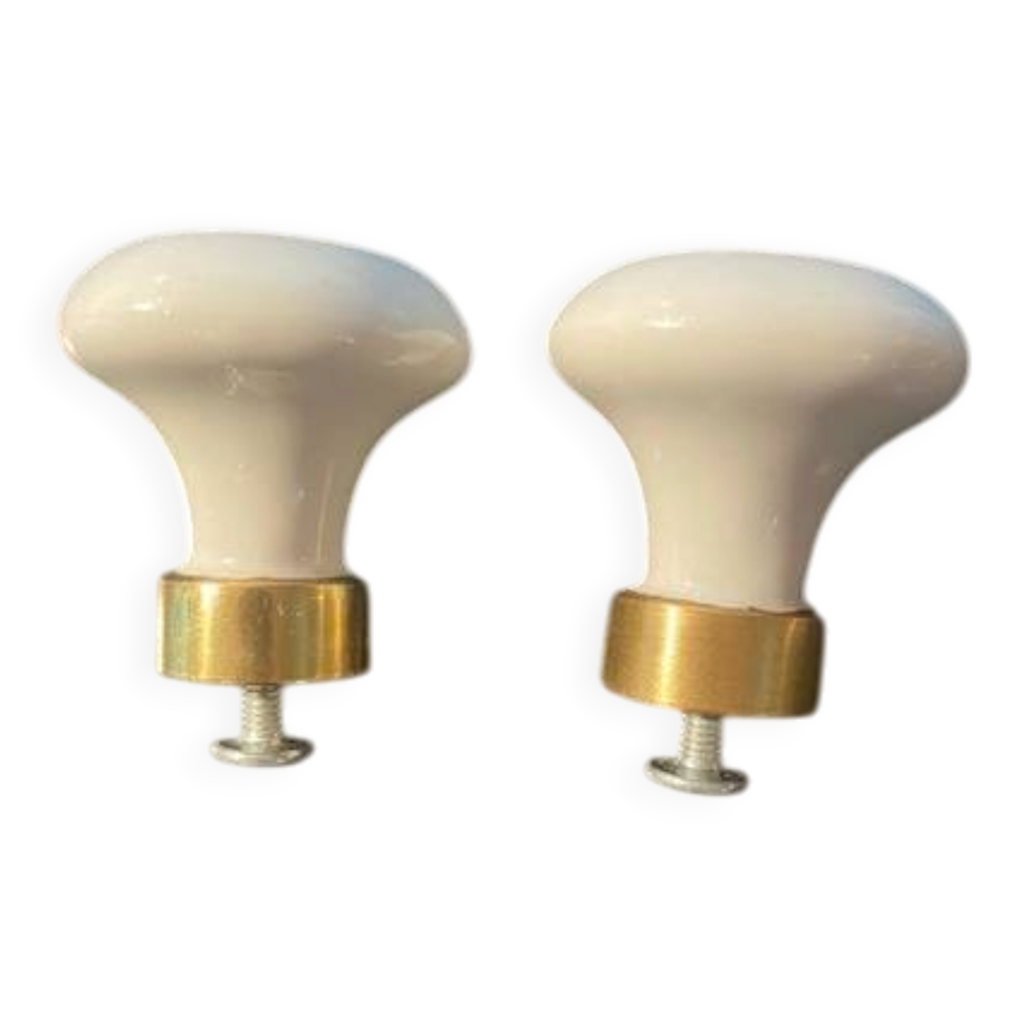 a pair of small antique porcelain and brass knob handles