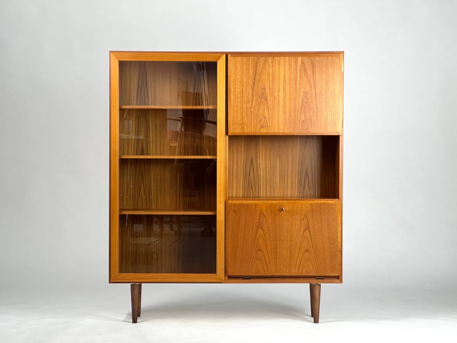 Vintage Teak Highboard Shelf Display Cabinet by Omann Jun 60s Danish Design
