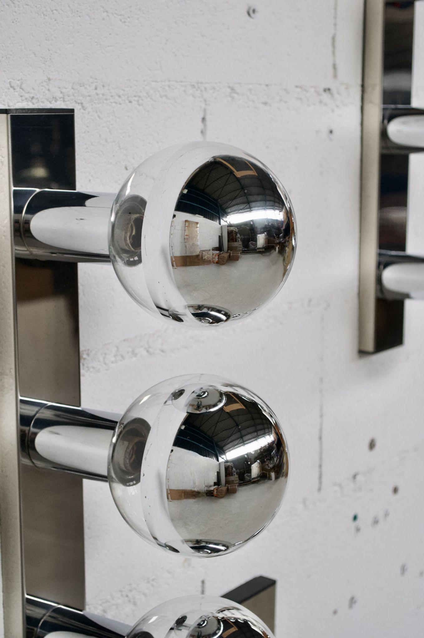 5 CHROME STEEL WALL LAMPS/CEILING LAMPS BY MOTOKO ISHII 70' YEARS EDITOR