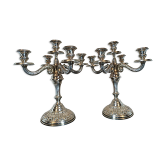 Paire de candélabres 5 feux en Alpaca Silver, marquage Cortasa