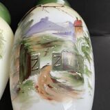 Pair of large hand-decorated opaline vases with marks on the heel – Napoleon III