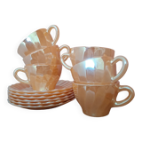Coffee set 6 cups and sub-cups Termocrisa Mexico Pêche