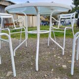 Garden Furniture Iron and Glass Table and 4 Tolix style Armchairs
