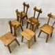 6 brutalist solid wood chairs, chalet decor, vintage