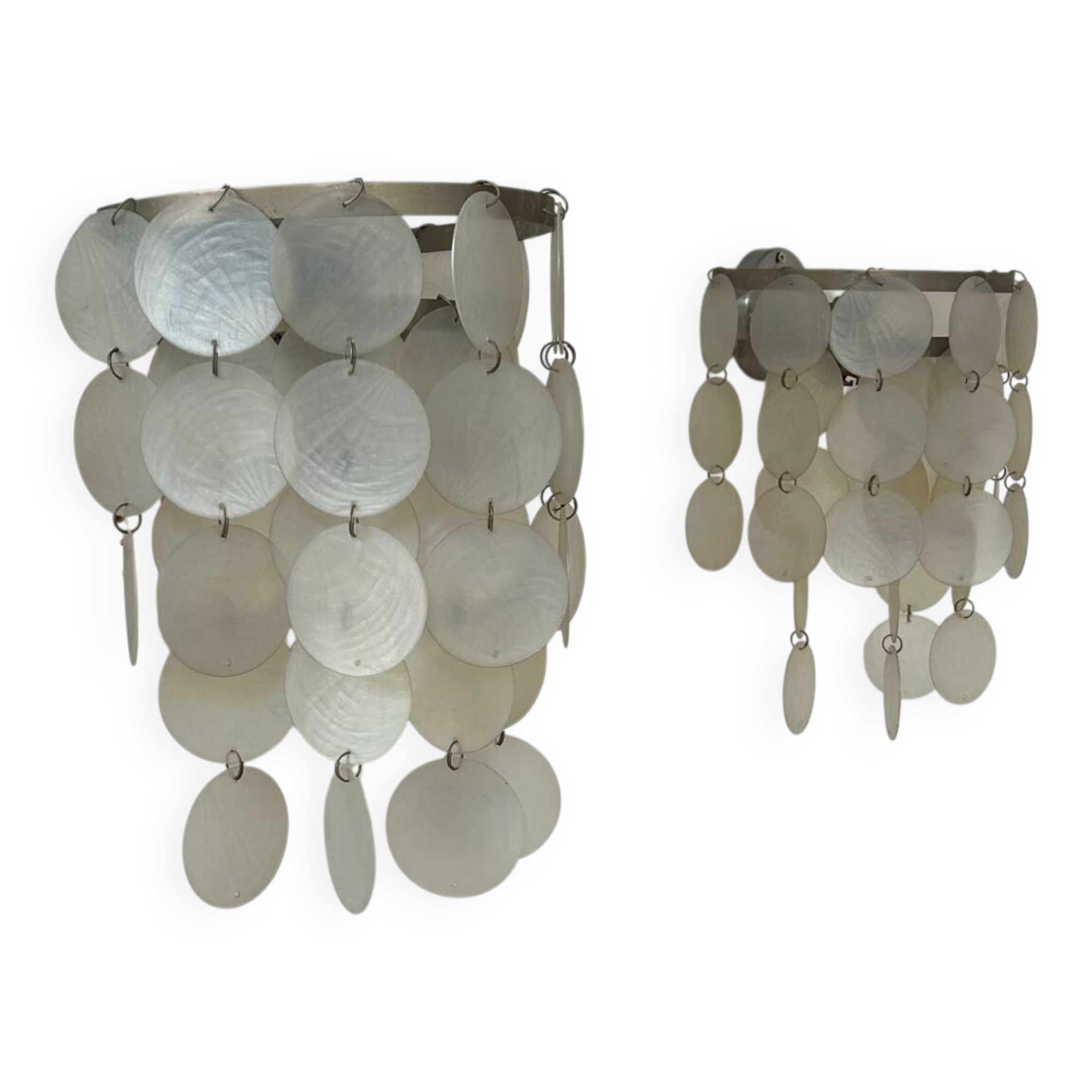 Pair of vintage mother-of-pearl and metal wall lights, France 1950s