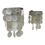 Pair of vintage mother-of-pearl and metal wall lights, France 1950s