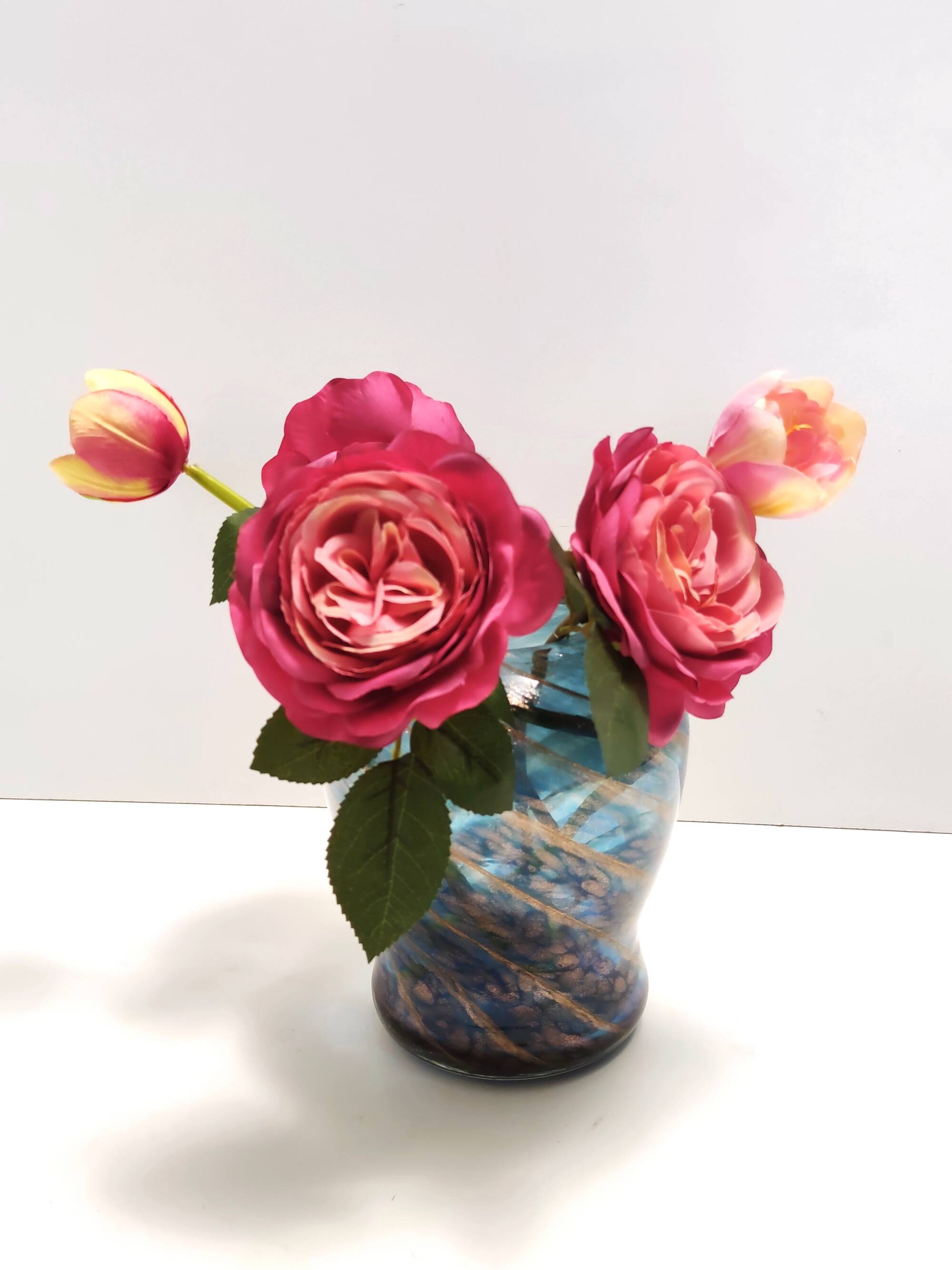 Blue Murano Glass Vase by Fratelli Toso with Bronze Aventurine