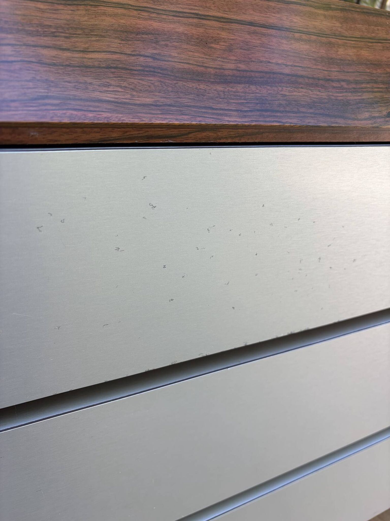 Pair of vintage rosewood and brushed aluminium chests of drawers