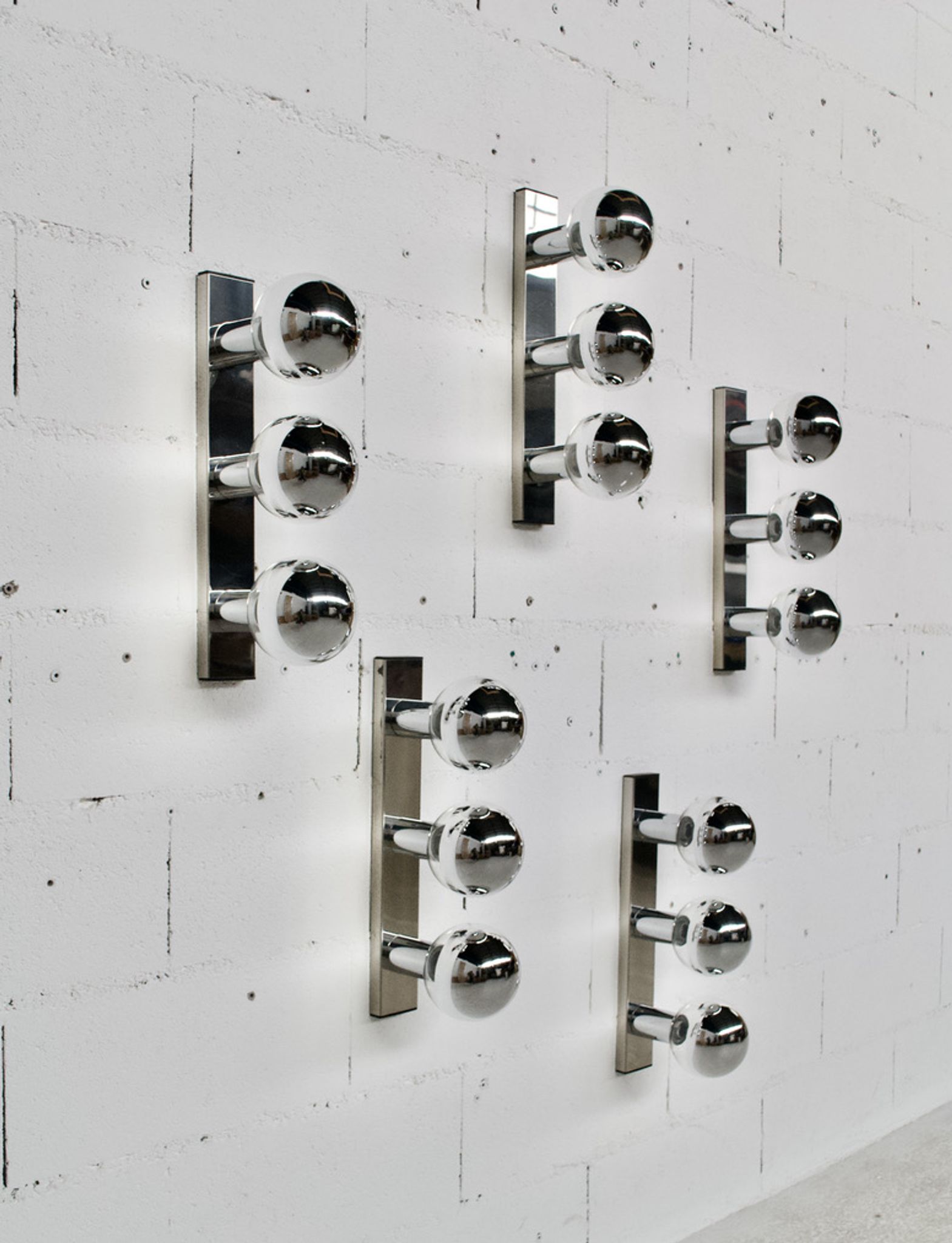5 CHROME STEEL WALL LAMPS/CEILING LAMPS BY MOTOKO ISHII 70' YEARS EDITOR