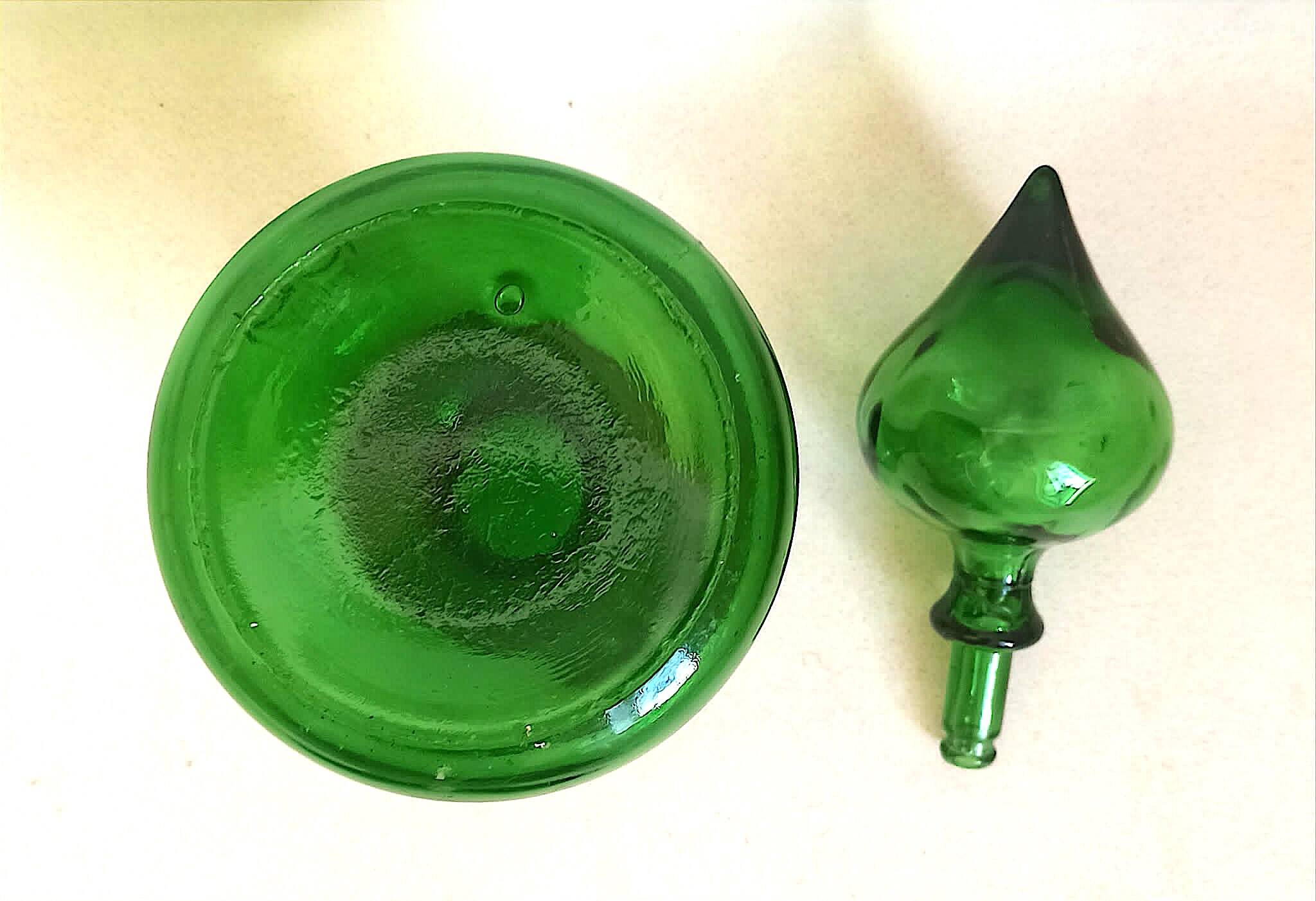 Carafe with stopper Empoli green 1970s Height 27 cm