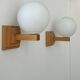 Pair of vintage wall lights, oak and opaline, France 1960