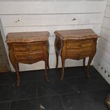 Pair of Louis XV style curved bedside tables in marquetry