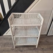 vintage white wicker rattan storage shelf