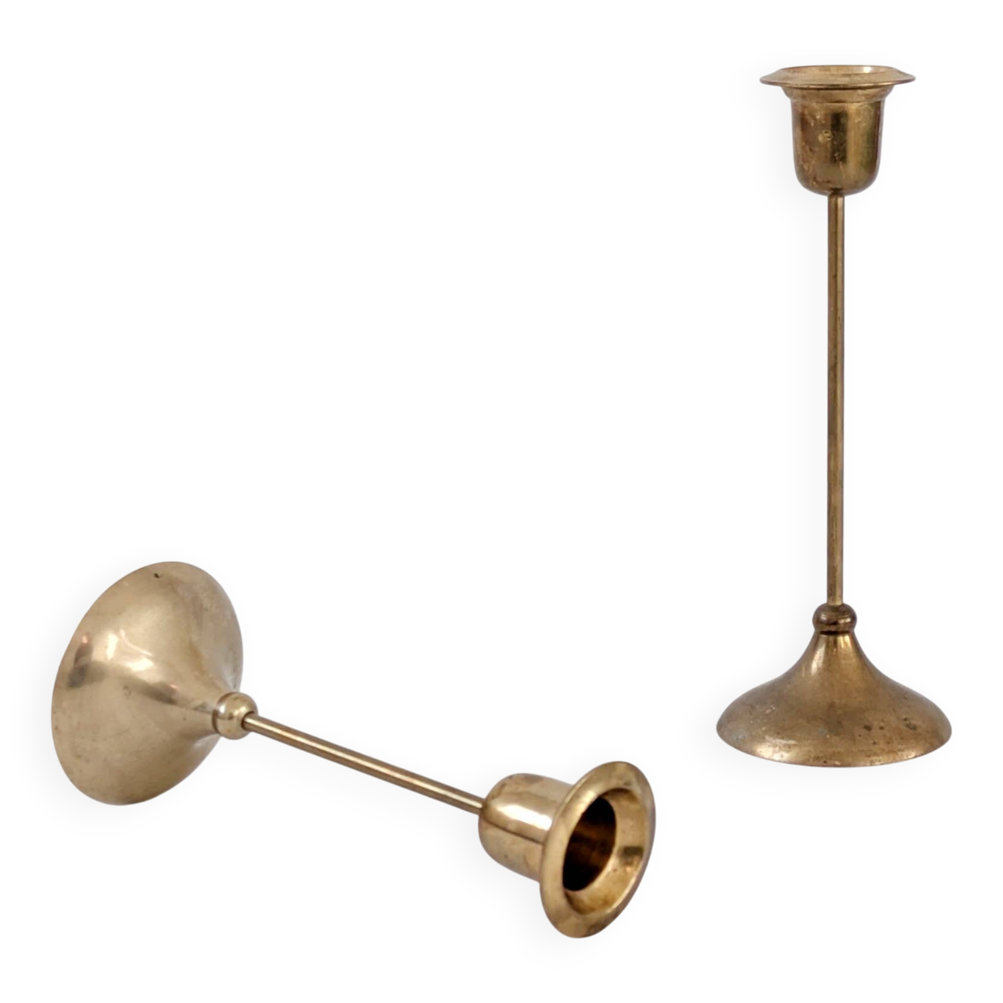 Pair of mid-century vintage brass candlesticks