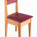 Set of 4 vintage oak wood and Eskai chairs, France 1960.