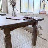XL farmhouse table in solid oak, brutalist style, 20th century.