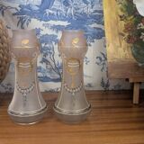Paire de vases art nouveau en verre émaillé peint à la main fin xixème