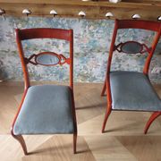 Rare - Set of 4 Louis Philippe/restoration style chairs with medallion - Colour blue / cherry wood
