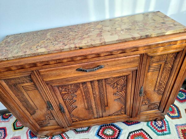 Buffet art déco plateau marbre, meuble vaisselier ancien