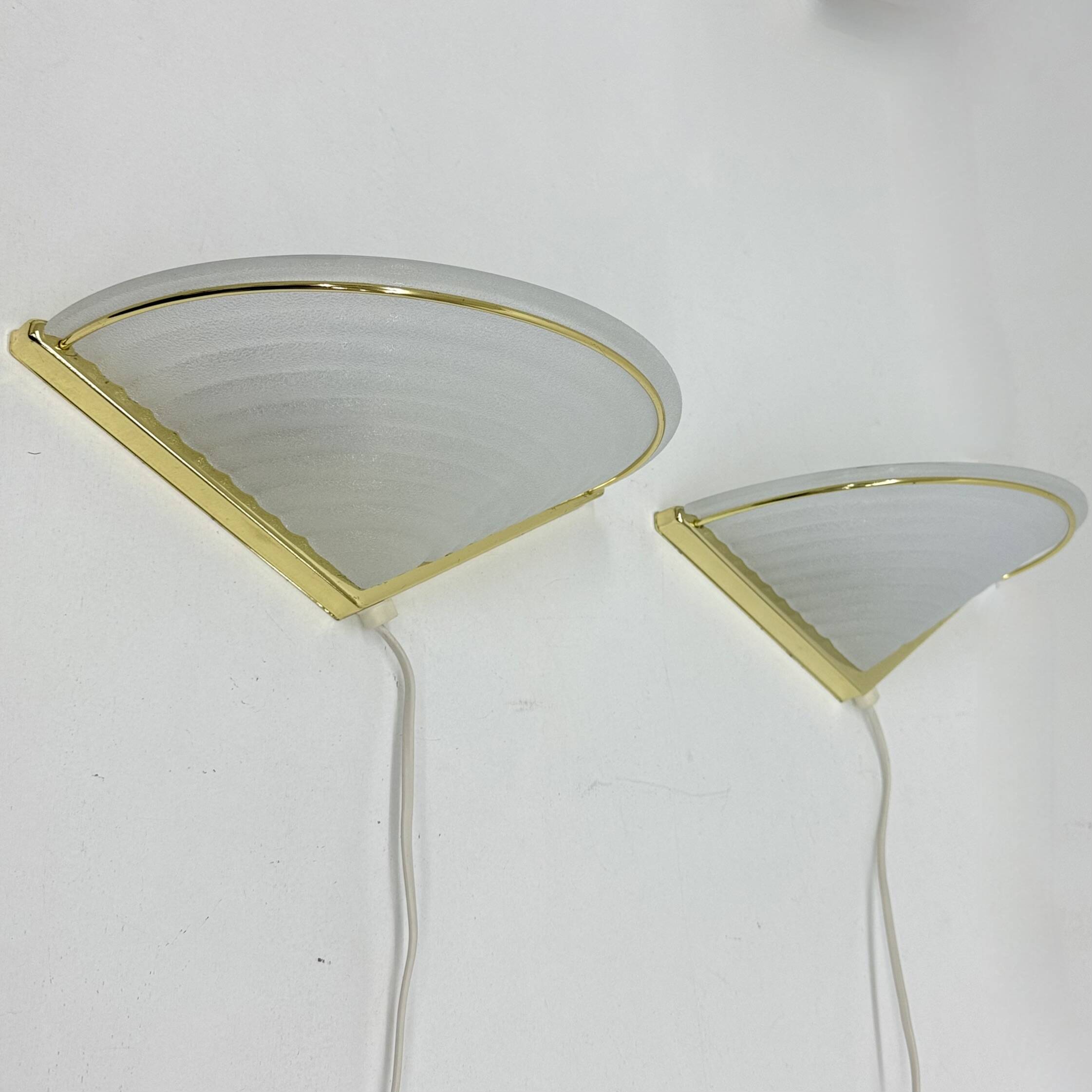Set of Vintage Glass Wall Lamps with Gold Holder, 1970s