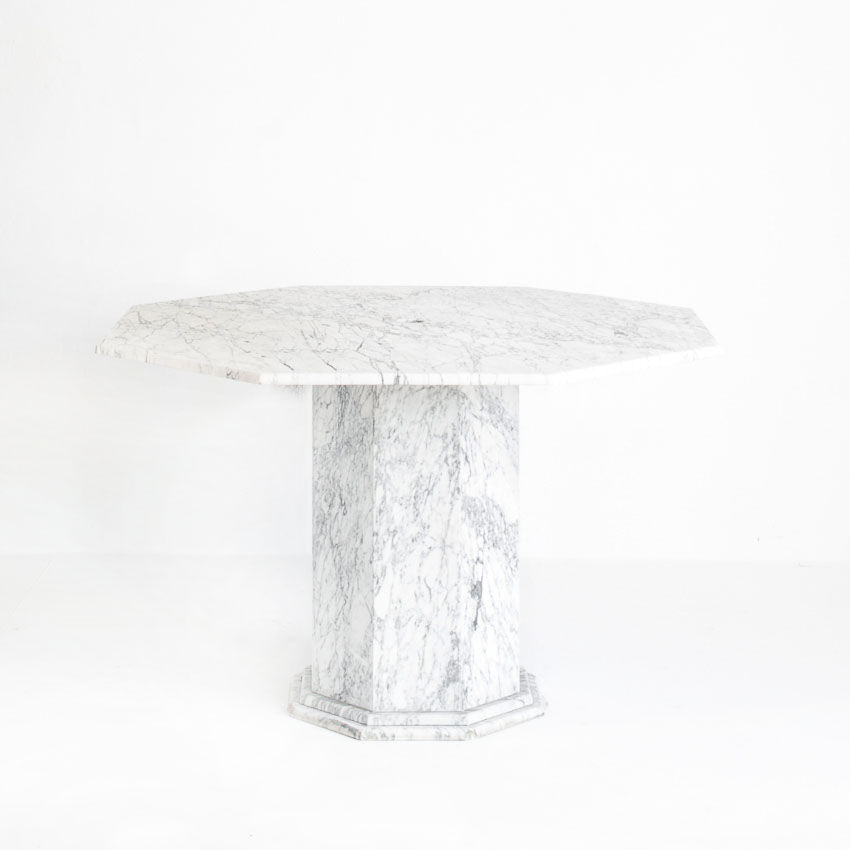 Vintage octagonal table in white marble. France, 70s