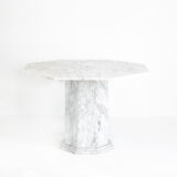 Table vintage octogonale en marbre blanc, France, années 70