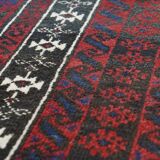 Hand-Knotted Rug with Burgundy Red, Dark Blue, and Beige Tones 143x88 cm