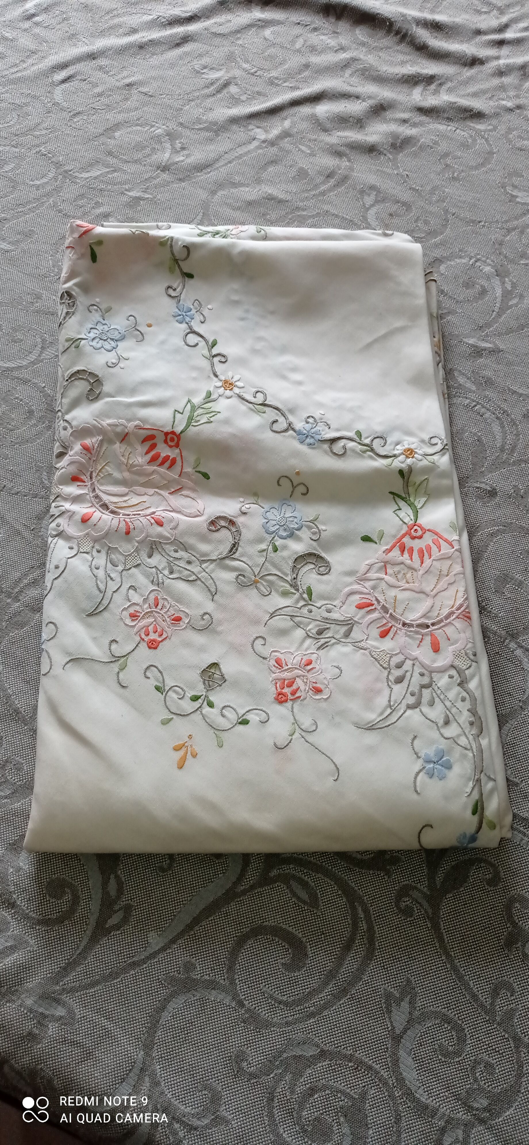 Antique embroidered tablecloth and towels