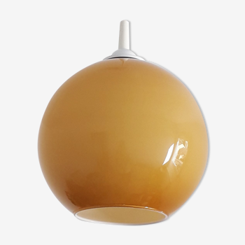 Vintage globe ball pendant lamp in mustard colored glass - 1970's