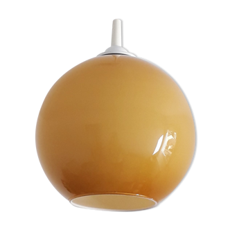Vintage globe ball pendant lamp in mustard colored glass - 1970's
