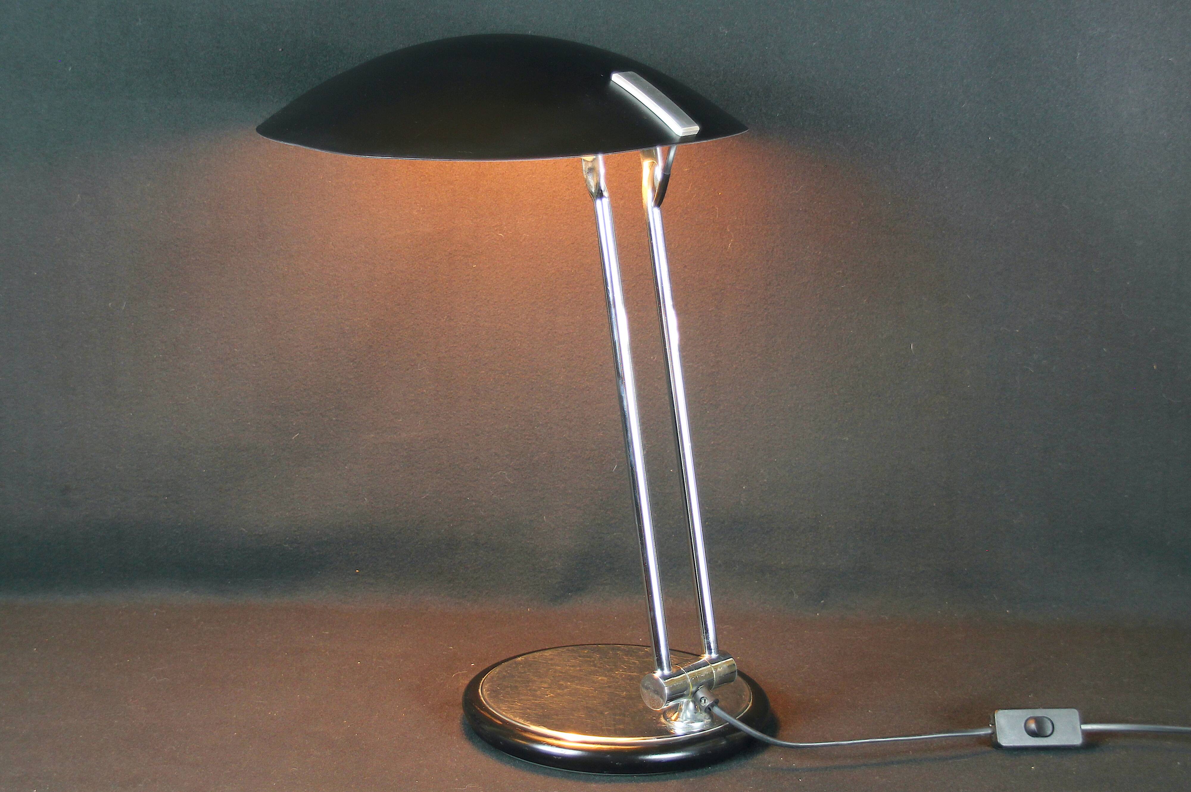 Aluminor, Desk lamp, black and chrome, Modern Space Age, 1970s