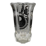 Art Deco Glass Vase with Black Graphic Decoration, France, circa 1940