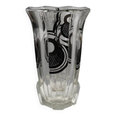 Art Deco Glass Vase with Black Graphic Decoration, France, circa 1940