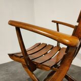 Pair of wooden folding garden chairs with table, 1950s