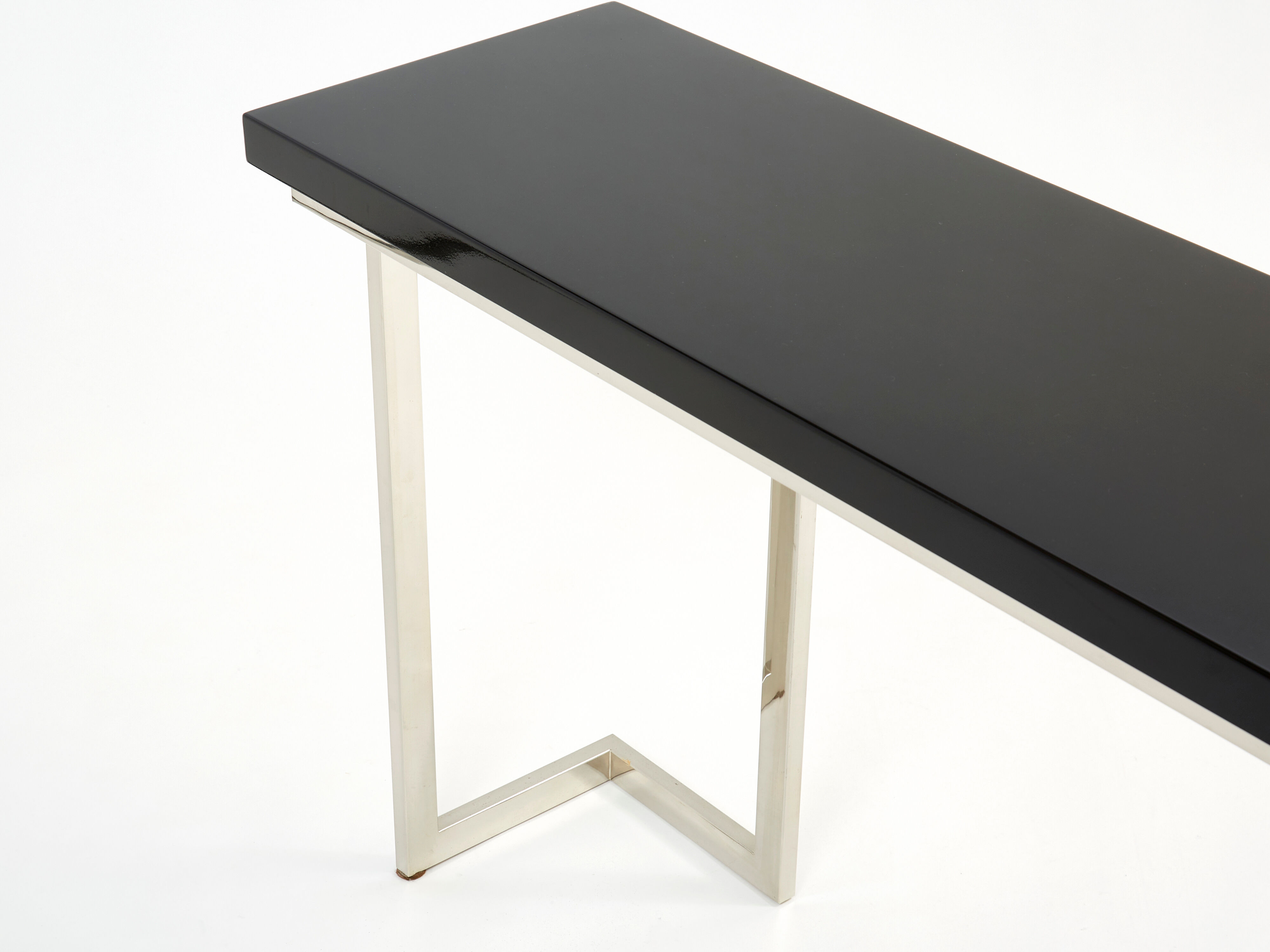 Console laquée noire et chrome Guy Lefevre pour Maison Jansen 1970