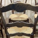 Set of 6 Louis XV style ash chairs with straw seats, from the 1950s