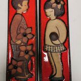 Long Søholm relief in beautiful red glaze with a motif of a girl and a boy