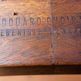 Mahogany coffee table, green leather, bronze Empire style