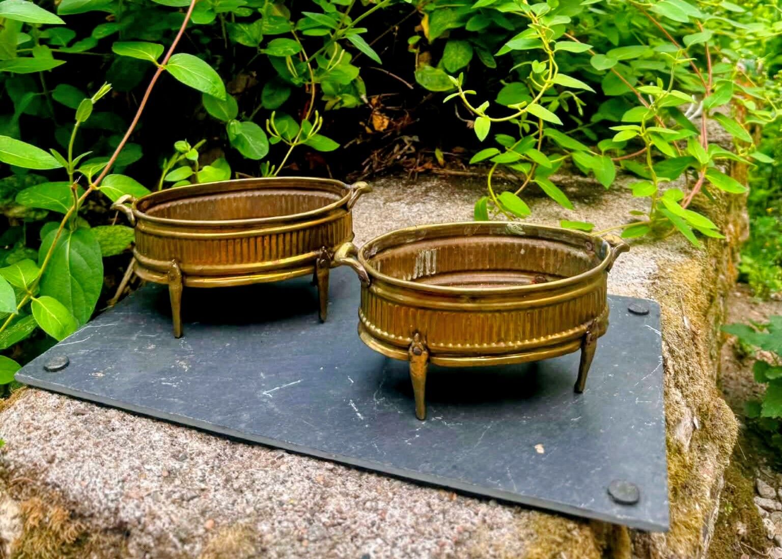 2 Art Nouveau brass planters