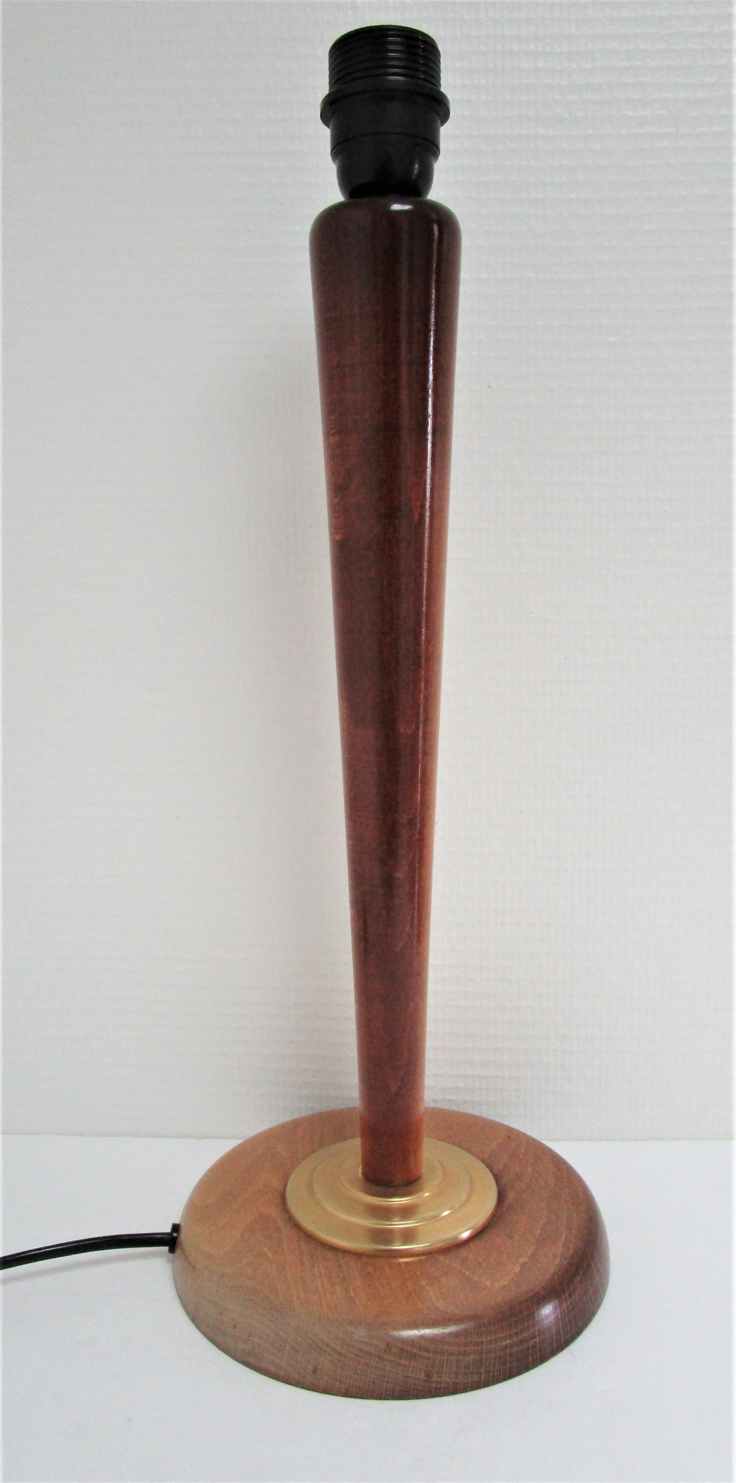 Pied de lampe bois massif patiné et métal doré vintage style art déco