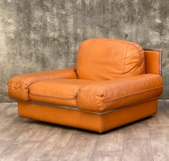 Fauteuil vintage Steiner en cuir havane